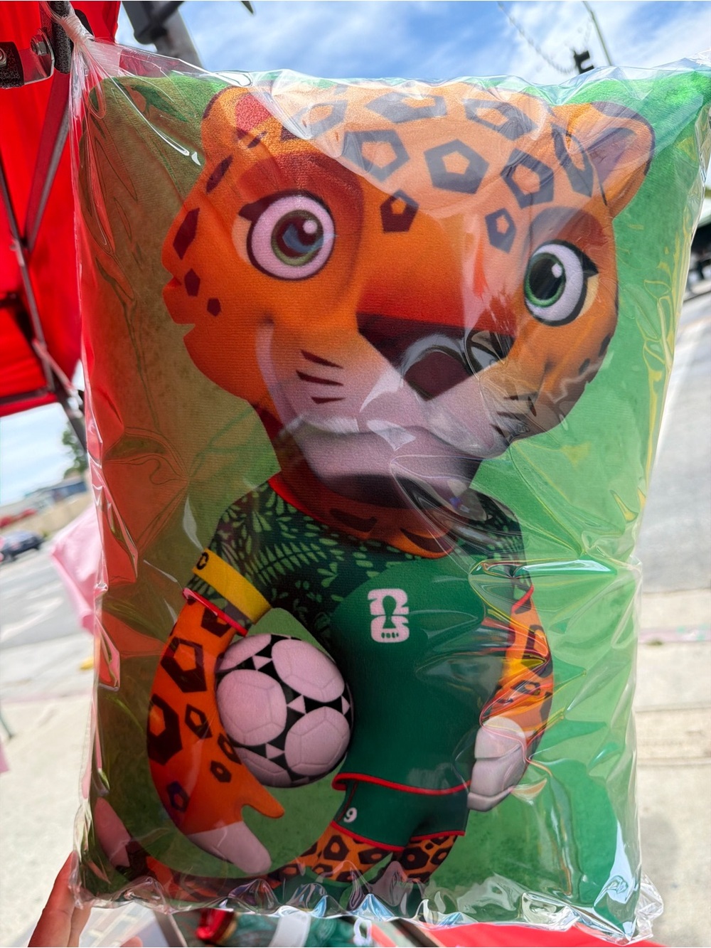 Green Leopard Soccer Plush Pillow - Playful Team Mascot Cushion